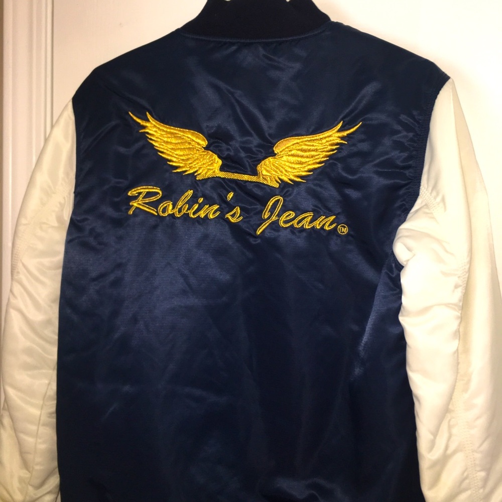 Navy Blue & White Robins Jean Varsity Jacket